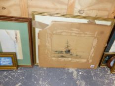 LATE 19th. C. ENGLISH SCHOOL. TWO MARINE WATERCOLOURS. ONE INITIALLED, 20 x 32cms UNFRAMED, TOGETHER