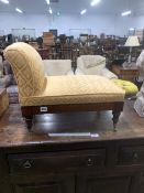 A VICTORIAN MAHOGANY FRAMED ADJUSTABLE GOUT STOOL BY JAMES SHOOLBRED.