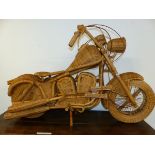 A WICKER HANDMADE MODEL OF A HARLEY DAVIDSON MOTORCYCLE.