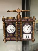 AN CLOISONNE ENAMEL DOUBLE DESK CLOCK / BAROMETER.