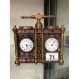 AN CLOISONNE ENAMEL DOUBLE DESK CLOCK / BAROMETER.