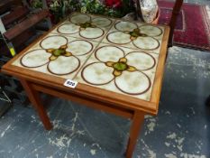 A 20th C. COFFEE TABLE TOPPED WITH FOUR TILES