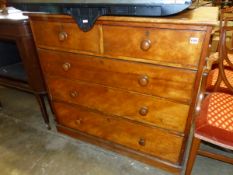 A VICTORIAN SATIN BIRCH CHEST OF DRAWERS.