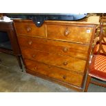 A VICTORIAN SATIN BIRCH CHEST OF DRAWERS.