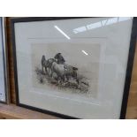 AFTER THOMAS BLINKS. A PENCIL SIGNED PRINT OF PLOUGH HORSES. 27 x 37cms