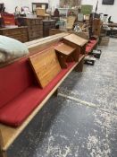 A PAIR OF OAK BENCHES OR PEWS, THE NARROW SIDES PIERCED WITH CIRCULAR HOLES. W 243 x D 46 x H