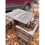 TEAK GARDEN TABLE AND FOUR CHAIRS. 920 x 920mm