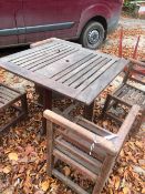 TEAK GARDEN TABLE AND FOUR CHAIRS. 920 x 920mm