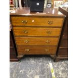 A 20th C. MAHOGANY CHEST OF FOUR GRADED LONG DRAWERS ON CABRIOLE LEGS. W 77 x D 51 x H 101cms.