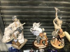 A LLADRO FIGURE ORIENTAL LADY, A SIMILAR LARGER NAO FIGURINE, A LLADRO PEGASUS, AND OTHER FIGURINES.