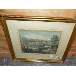 AN ANTIQUE AND COLOURED PRINT. "VIEW OF OXFORD FROM THE ABINGDON ROAD". 16 x 20cms