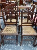 A SET OF THREE MAHOGANY CHAIR'S AND ANOTHER CHAIR ALL WITH CANED SEATS