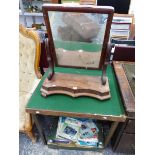 A VICTORIAN MAHOGANY DRESSING TABLE MIRROR TOGETHER WITH A FOLDING GAMES TABLE