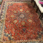 A MACHINE MADE CARPET OF PERSIAN DESIGN. 341 x 252cms