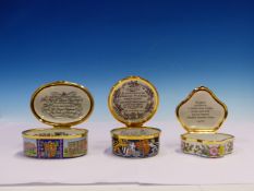 FIVE BOXED HALCYON DAYS ENAMEL BOXES CELEBRATING THE QUEENS BIRTHDAYS AND WEDDING ANNIVERSARIES, ALL