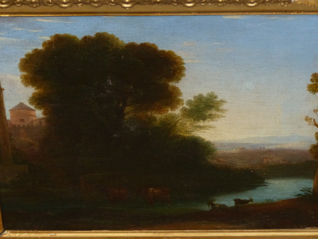 19th.C. SCHOOL. AN ITALIANTE LANDSCAPE, OIL ON CANVAS. 26 x 35cms