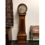 A 19th C. SCOTTISH MAHOGANY LONG CASED CLOCK, THE CASE TAPERING UP TO THE CIRCULAR BRASS DIAL WITH