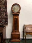 A 19th C. SCOTTISH MAHOGANY LONG CASED CLOCK, THE CASE TAPERING UP TO THE CIRCULAR BRASS DIAL WITH