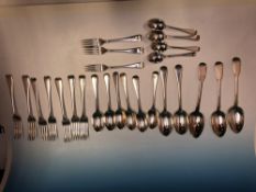 A COLLECTION OF 18TH AND 19TH CENTURY HALLMARKED SILVER CUTLERY 1776 AND LATER ( VARIOUS MAKERS) (