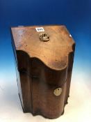 A GEORGE III BARBERS POLE LINE INLAID WALNUT CUTLERY BOX, THE INTERIOR RECEIVERS WITH FEATHER AND