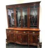A LATE VICTORIAN MAHOGANY DISPLAY CABINET, THE FOUR DOORS GLAZED WITHIN ROSEWOOD BANDING AND