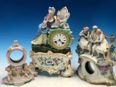 A 19th C. PARIS PORCELAIN CASED CLOCK BY MOLE, THE MOVEMENT COUNTWHEEL STRIKING ON A BELL, THE