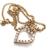 A 9ct HALLMARKED GOLD OPEN HEART CUBIC ZIRCONAI PENDANT SUSPENDED ON A 47cm BELCHER CHAIN. THE