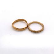 A VICTORIAN 18ct GOLD HALLMARKED WEDDING BAND DATED 1880, TOGETHER WITH A 22ct WEDDING BAND.