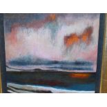 BLUE? (CONTEMPORARY SCHOOL) ARR. AN ABSTRACT COASTAL VIEW, SIGNED, OIL ON BOARD. 30 x 30cms