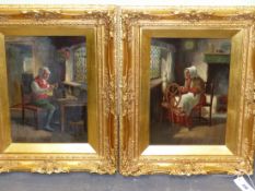 A. AUSTEN (LATE 19th.C. ENGLISH SCHOOL) RESPECTIVE TALENTS, A PAIR OF INTERIOR SCENES, SIGNED, OIL