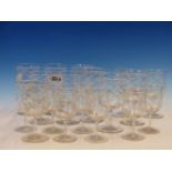 EIGHTEEN WINE GLASSES EACH WITH DIMPLED BOWLS AND IN THREE SIZES, THE LARGEST. H 13cms.