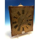 AN ARTS AND CRAFTS SHELF CLOCK STRIKING ON A BELL, THE WEIGHT DRIVEN MOVEMENT WITH A SQUARE BRASS