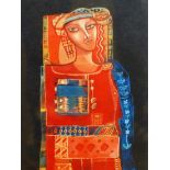 20th. C. MIDDLE EASTERN SCHOOL. QUEEN OF SHEBA, INDISTINCTLY SIGNED PENCIL SIGNED LIMITED EDITION