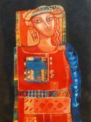20th. C. MIDDLE EASTERN SCHOOL. QUEEN OF SHEBA, INDISTINCTLY SIGNED PENCIL SIGNED LIMITED EDITION