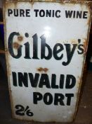 A VINTAGE ENAMEL ADVERTISING SIGN "GIBLEYS INVALID PORT" 72CM H X 42 CM