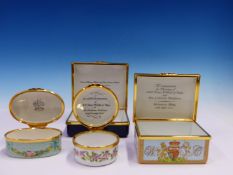 FOUR BOXED HALCYON DAYS ENAMEL BOXES CELEBRATING OCCASIONS FOR PRINCES WILLIAM AND HARRY ALL BEING