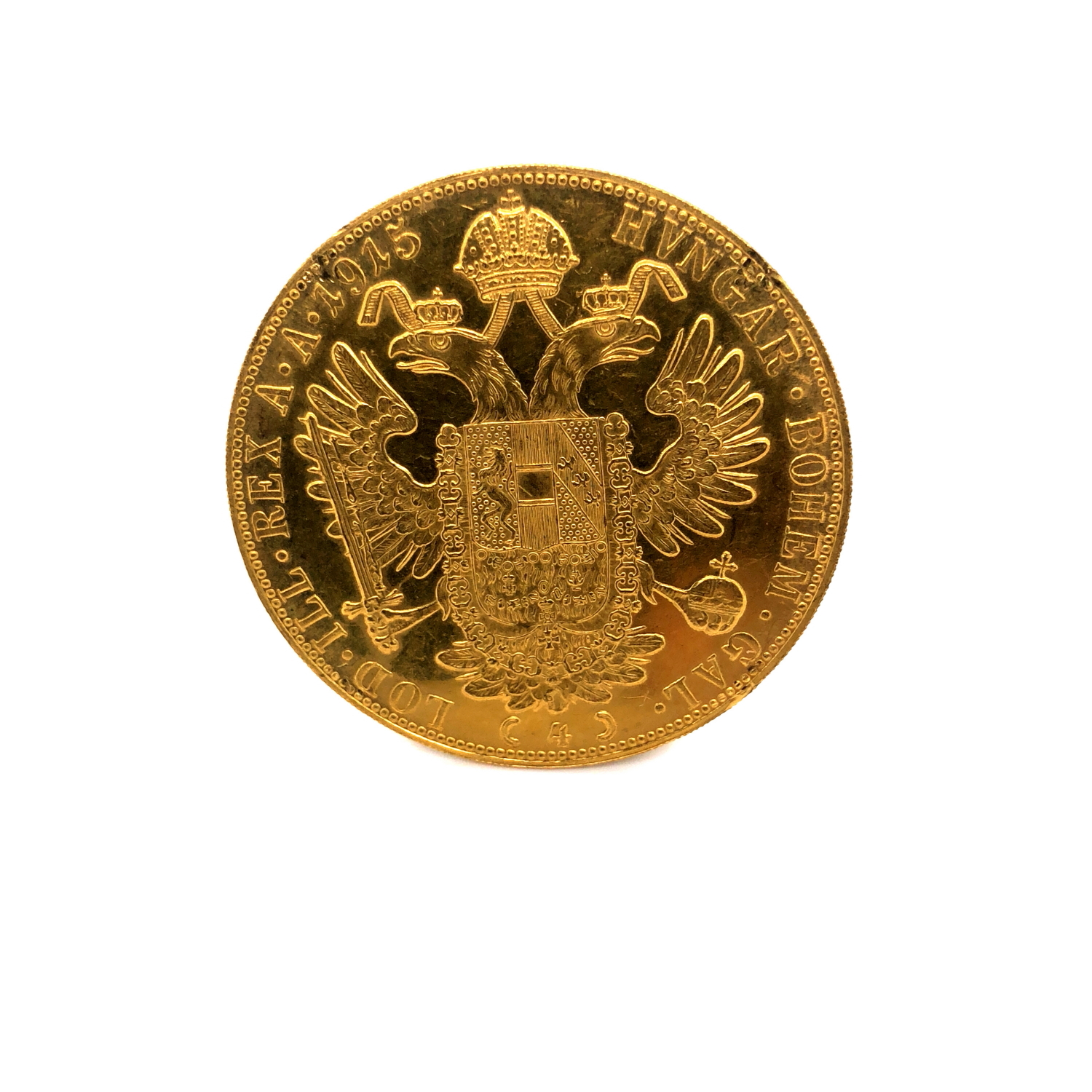 A 23ct GOLD 1915 AUSTRIAN MINT FOUR DUCAT COIN FEATURING FRANZ JOSEPH I ON THE OBVERSE AND THE - Image 2 of 2