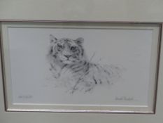 AFTER DAVID SHEPHERD (1931- ) ARR. TWO PORTRAITS OF TIGERS, PENCIL SIGNED LIMITED EDITION PRINTS..