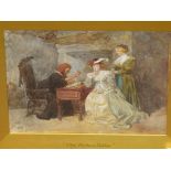 CHARLES GREEN (1840-1898) THE FORTUNE TELLER, INITIALLED, WATERCOLOUR. 16 x 20cms