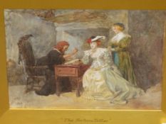 CHARLES GREEN (1840-1898) THE FORTUNE TELLER, INITIALLED, WATERCOLOUR. 16 x 20cms