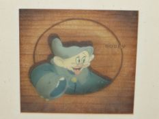 WALT DISNEY STUDIOS, AN ORIGINAL CEL DRAWING OF DOPEY FROM SNOW WHITE AND THE SEEN DWARFS. 15 x 13.