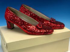 A PAIR OF LADIES SIZE 6 SHOES WITH ADDED RED SEQUINS