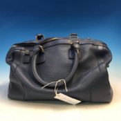 A JAEGER BLUE LEATHER HANDBAG WITH EXTRA SHOULDER STRAP AND DUST COVER, APPEARS WITH VERY LITTLE