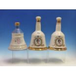 WHISKY, THREE WADE BELLS OF BELLS WHISKY, TWO BEING COMMEMORATIVE OF THE QUEENS 60TH BIRTHDAY, THE