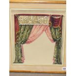 19th.C. ENGLISH SCHOOL. TWO DRAPERY DESIGNS, WATERCOLOUR. GALLERY LABEL VERSO. 41 x 36cms (2)