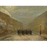 S. BUSBY FRAZIER (19th/20th.C. ENGLISH SCHOOL) THE BAND PLAYED ON, SIGNED OIL ON CANVAS. 28 x 38cms