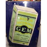 A VINTAGE BLUE ENAMELLED SIGN WITH A GREEN PACKET OF ALLEN AND GINTER GEM CIGARETTES. 93 x 61cms.