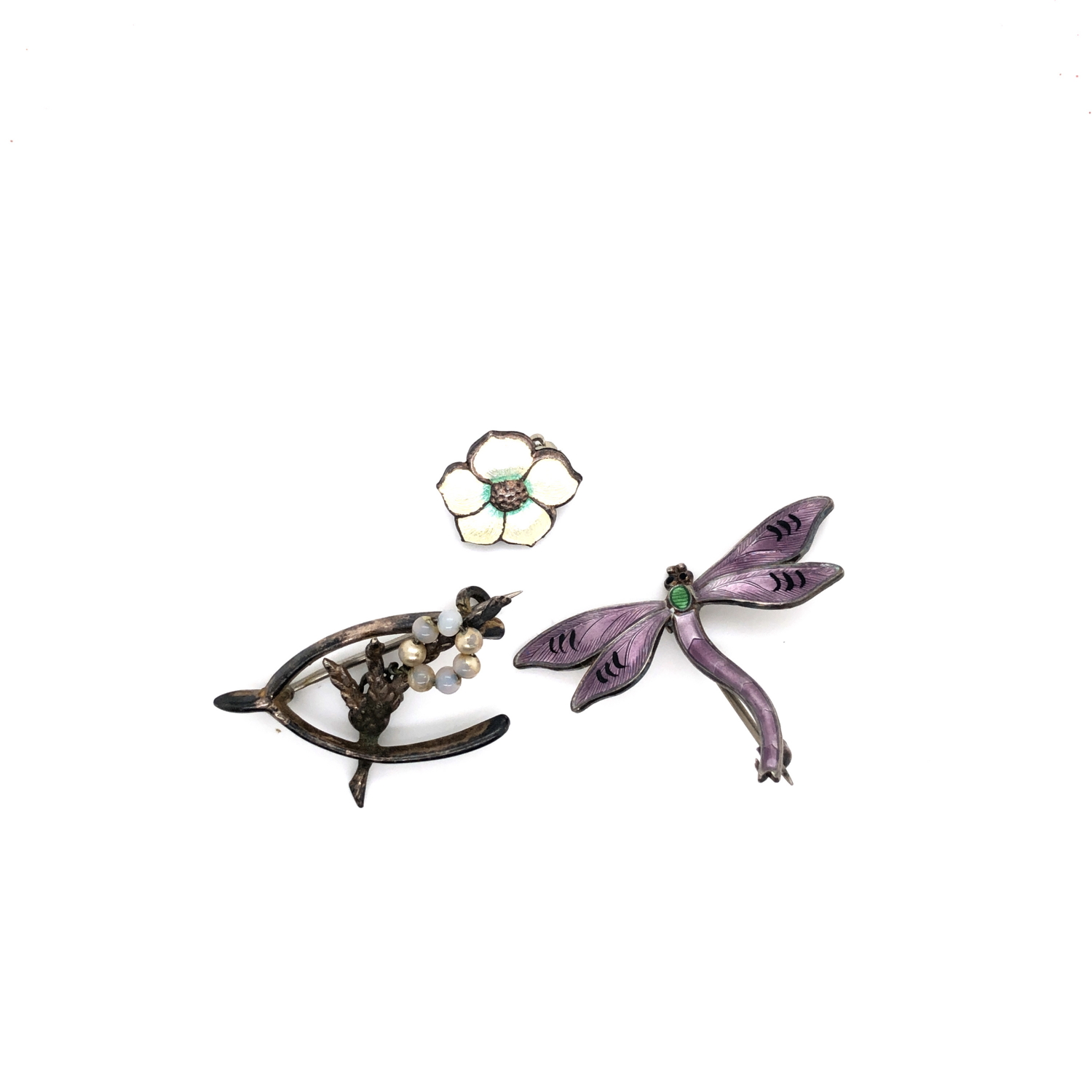 AN ENAMELLED DRAGONFLY BROOCH AND A SMALL ENAMELLED PRIMROSE BROOCH BOTH STAMPED STERLING AND - Image 6 of 10