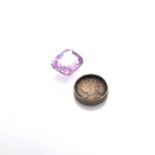 AN ANTIQUE FACET CUT LOOSE PINK SAPPHIRE, APPROX 13mm X 10mm, WEIGHT APPROX 6.26cts. TOGETHER WITH A