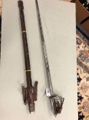 A BOYTON ROYAL ARTILLERY OFFICERS SWORD IN LEATHER MOUNTED SCABBARD TOGETHER WITH A KINGS ROYAL